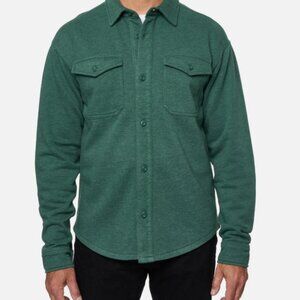 Lazer Mens Relaxed Fit Button Front Burnt Fleece Shirt Jacket Deep Emerald SizeM